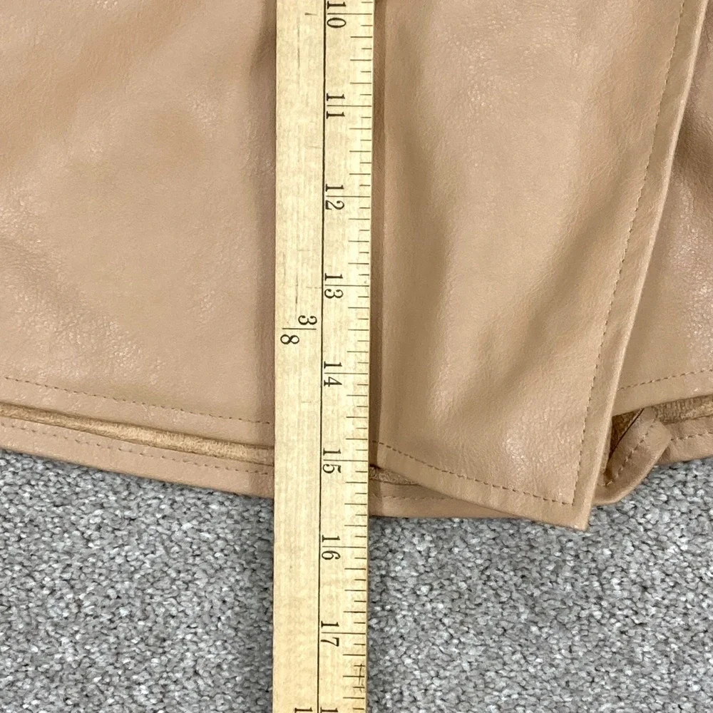 Zara Faux Leather Wrap Skort Womens XS Beige Side Tie Fleece Lined Mini Skirt
